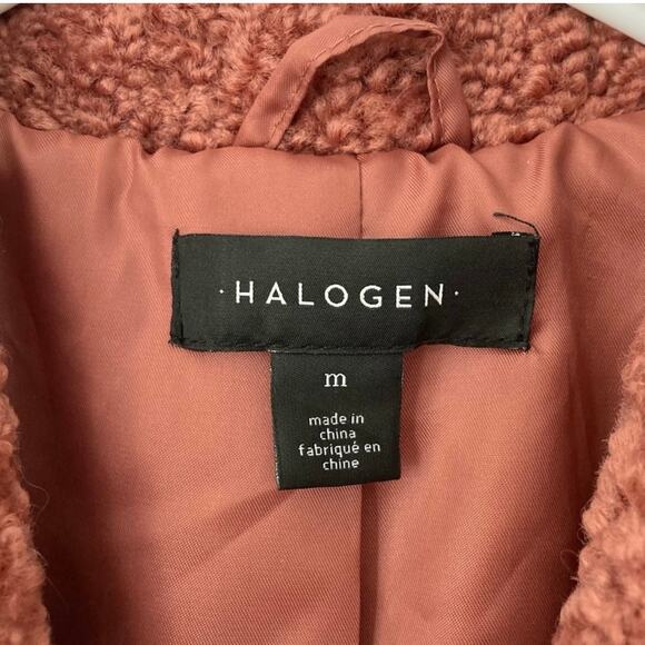 Halogen Boucle Coat Womens M Rust Pink Shawl Collar Longline Jacket Fall Winter - Picture 4 of 11